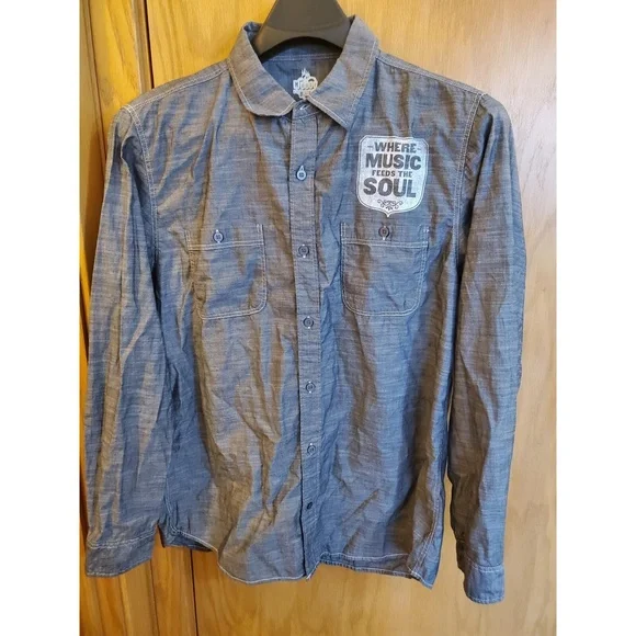 House Of Blues Womens Gray Chambray Button Up Cotton Shirt Top L - Picture 1 of 12